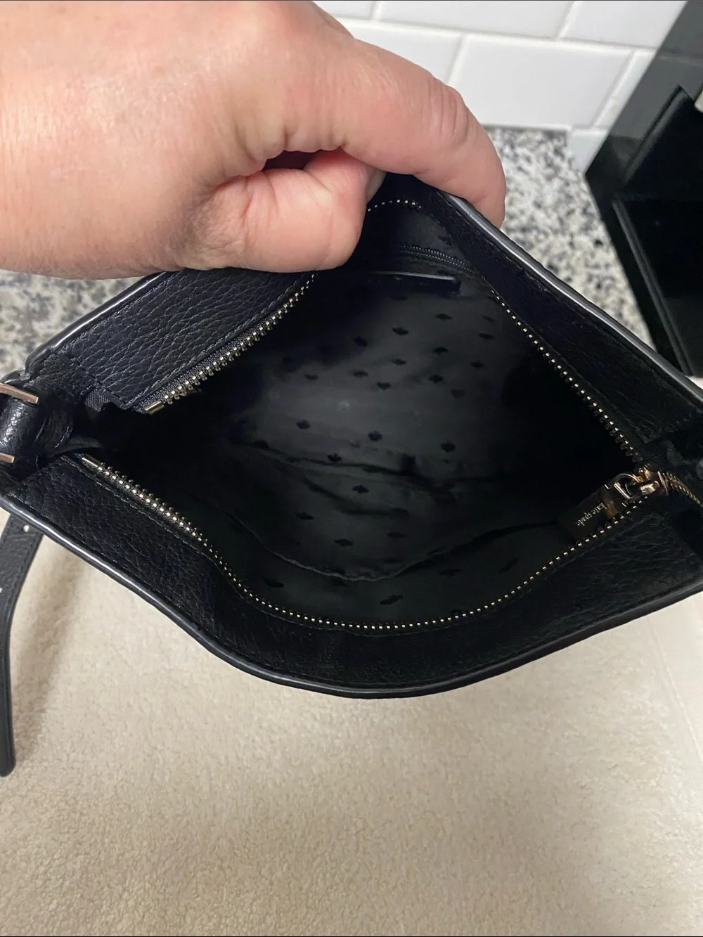 kate spade Black Pebbled Leather Crossbody with Front Zip Pocket